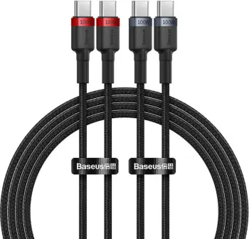 Kabllo USB-C Baseus Cafule, 2m, 100W, set prej 2 copë, zi-kuqe dhe zi-gri