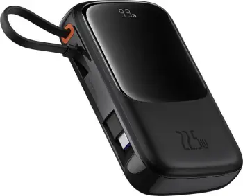 Powerbank Baseus Qpow Digital Display 10000mAh, 22.5W, me kabllo USB-C të integruar, e zezë