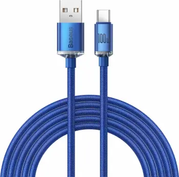 Kabllo karikimi e shpejtë Baseus Crystal Shine Series USB-A në USB-C, 1.2m, 100W, Kaltër
