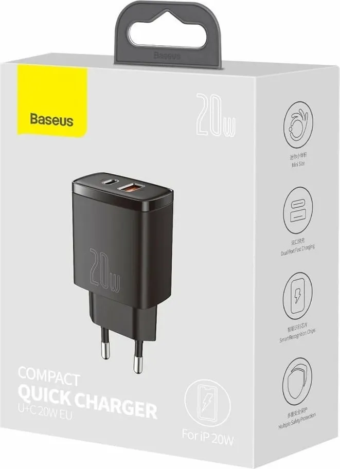 Karikues muri Baseus Compact, 20W, 2 porta USB-A/USB-C, i zi - 5
