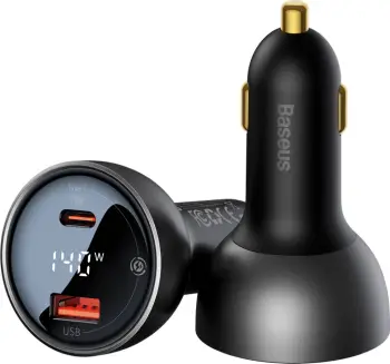 Karikues veture Baseus CGZX070001 me ekran digjital, 140W, USB-A/USB-C, me kabllo USB-C 1m, zi