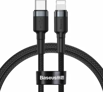 Kabllo Baseus Cafule CATLKLF-G1, USB-C në Lightning, 1m, 18W, e zezë/gri
