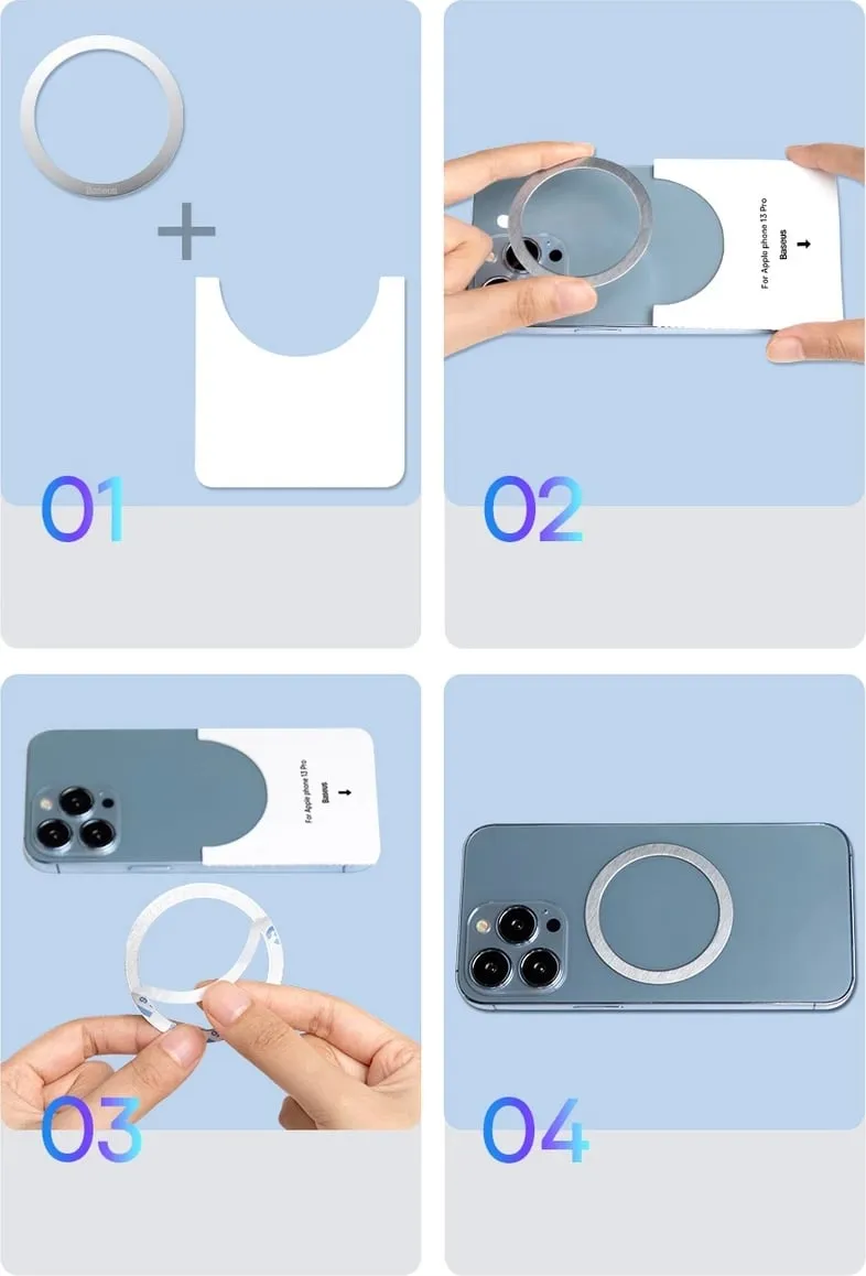Unazë magnetike Baseus Halo Series, 2 copë, për MagSafe, argjendtë - 17