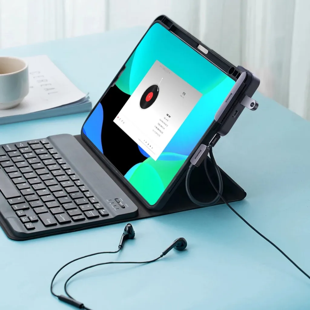 HUB Baseus PadJoy 6-në-1, USB-C, për tabletë/celular, Gri e errët - 11