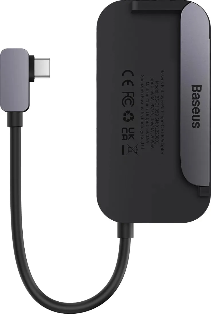HUB Baseus PadJoy 6-në-1, USB-C, për tabletë/celular, Gri e errët - 4