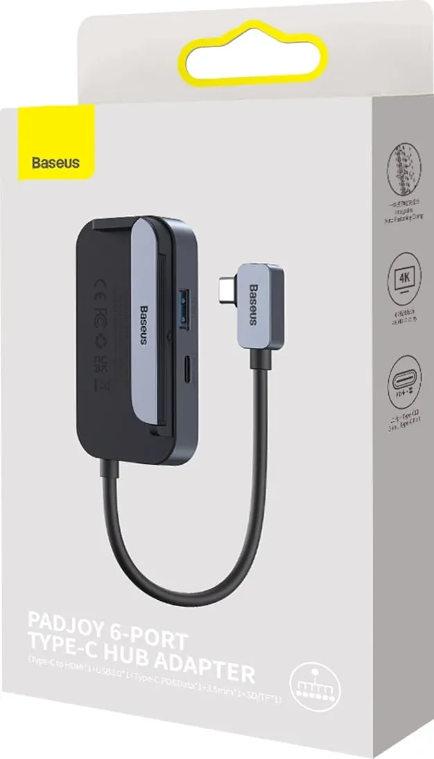 HUB Baseus PadJoy 6-në-1, USB-C, për tabletë/celular, Gri e errët - 5