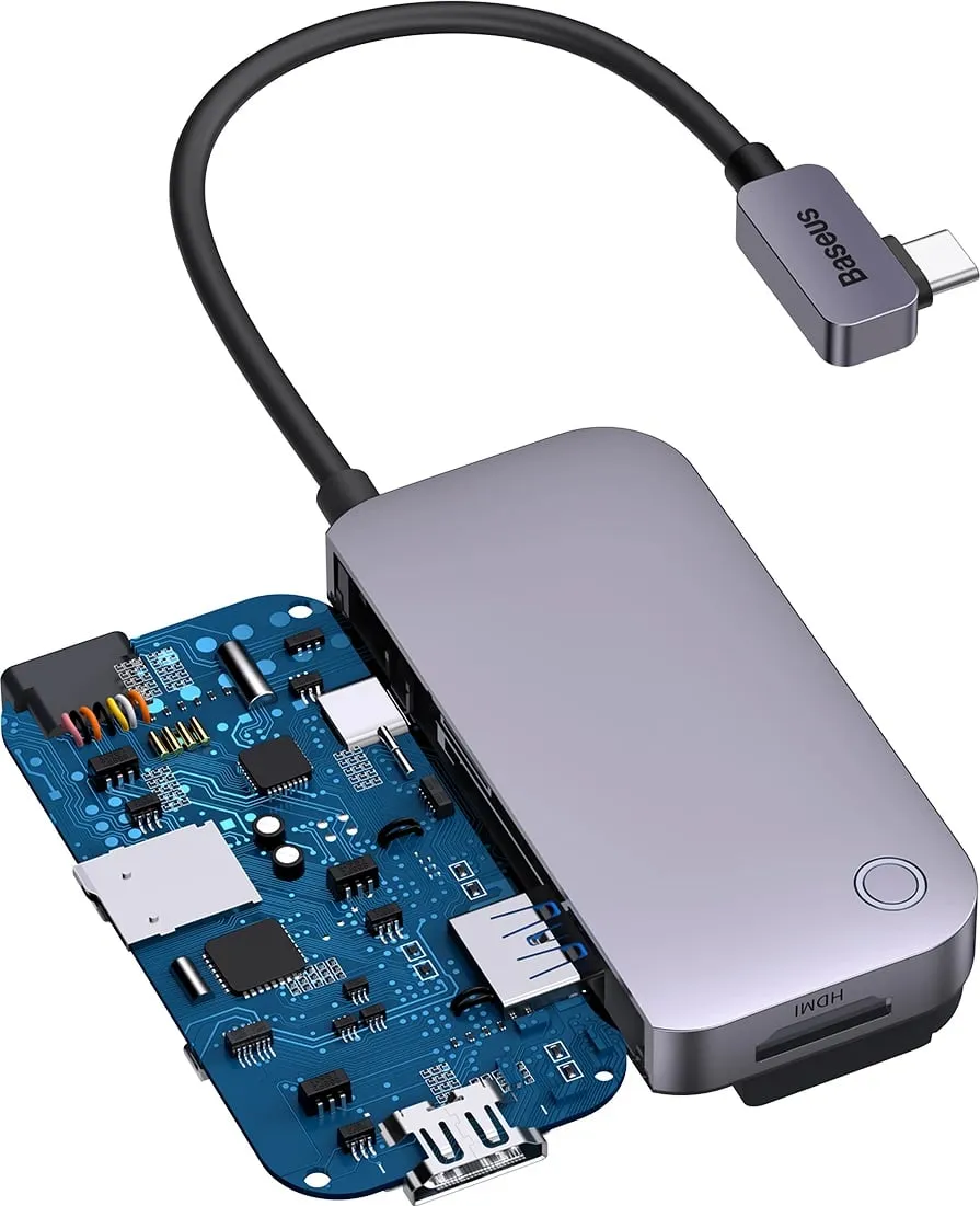 HUB Baseus PadJoy 6-në-1, USB-C, për tabletë/celular, Gri e errët - 7