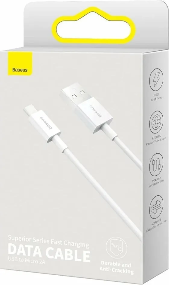 Kabllo Baseus Superior CAMYS-02, USB-A në micro USB, 1m, Bardhë - 5
