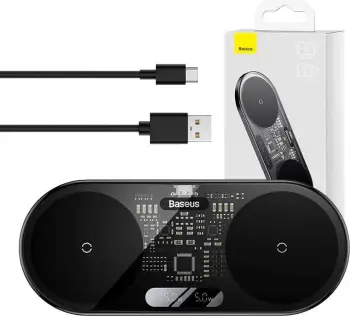 Karikues wireless Baseus BS-W528 me ekran LED, 20W, Qi, i zi