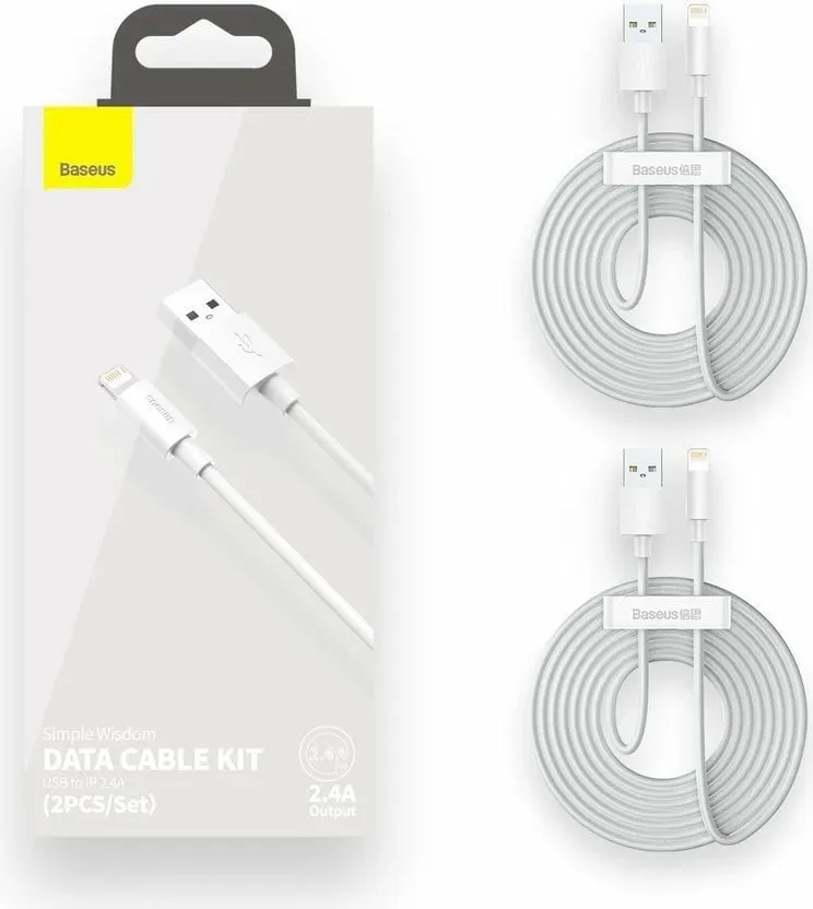Kabllo USB-Lightning Baseus TZCALZJ-02, 1.5m, Set 2 copë, Bardhë - 5