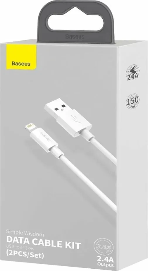 Kabllo USB-Lightning Baseus TZCALZJ-02, 1.5m, Set 2 copë, Bardhë - 10
