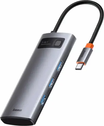 HUB Baseus Metal Gleam Series 5-in-1, CAHUB-CX0G, 100W PD, HDMI 4K, 3x USB 3.2, Gri