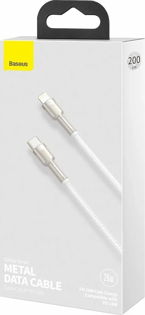 Kabllo BASEUS Cafule Series, USB-C - Lightning, M/M, 20W, 2m, e bardhë - 7