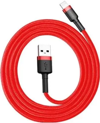 Kabllo Baseus Cafule CALKLF-A09, USB-A në Lightning, 0.5m, 2.4A, e kuqe