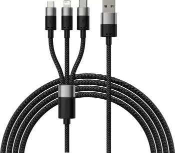 Kabllo karikimi Baseus StarSpeed 3in1, USB-A në USB-C microUSB Lightning, 1.2m, e zezë