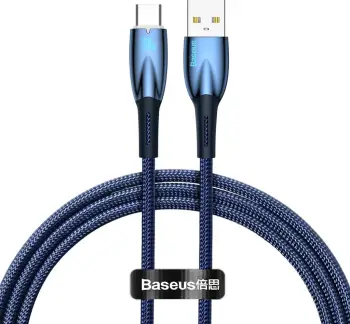 Kabllo karikimi i shpejtë Baseus Glimmer Series, USB-A në USB-C, 1m, 100W, Blu