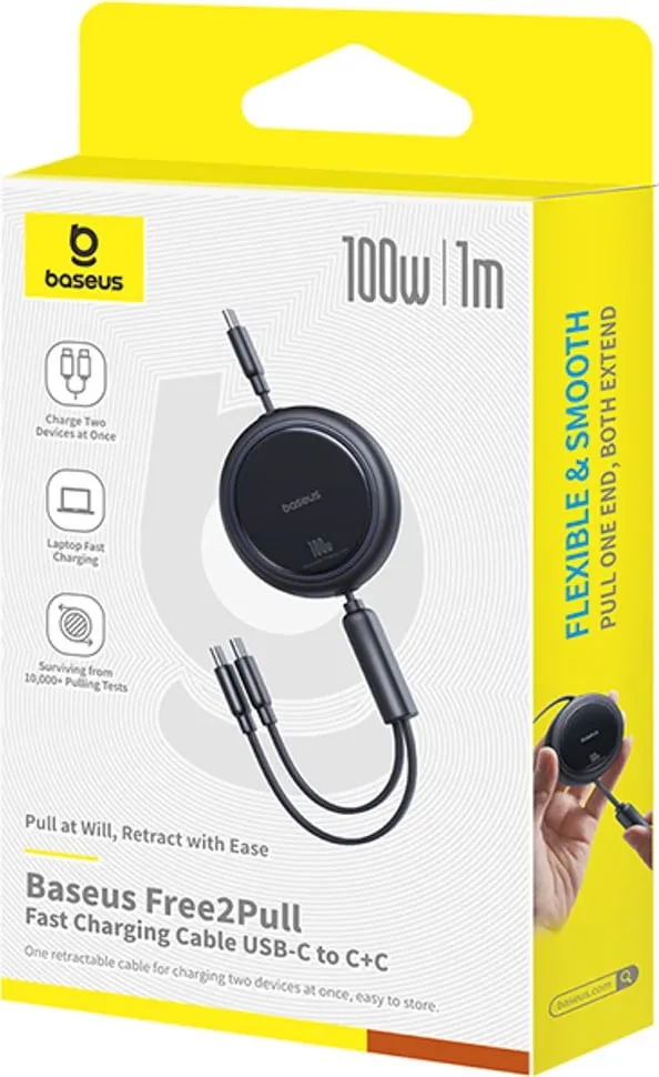 Kabllo tërheqëse USB-C Baseus Bright Mirror Series, 2x USB-C, 100W, 1m, e zezë - 5