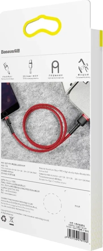Kabllo Baseus Cafule CALKLF-B09, USB-A në Lightning, 1 m, e kuqe - 10