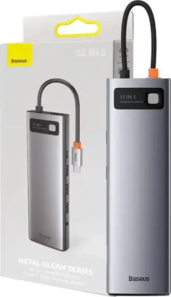 Kasë Baseus Metal Gleam Series CAHUB-CT0G, 11 porte, USB-C, HDMI, VGA, RJ45, Gri