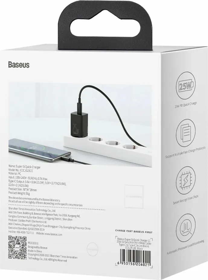 Karikues i shpejtë Baseus CCSP020101, 25W, USB-C, i zi - 7
