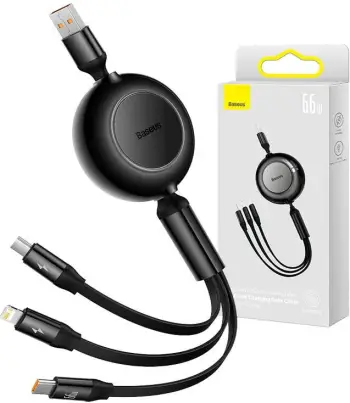 Kabllo USB 3 në 1 Baseus Bright Mirror 2, USB C Lightning microUSB, 1.1m, 66W, e zezë