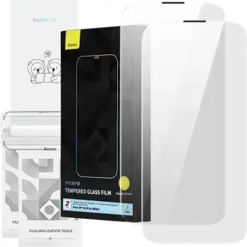 Xham i temperuar Baseus Corning për iPhone 14 Pro Max me filtër pluhuri