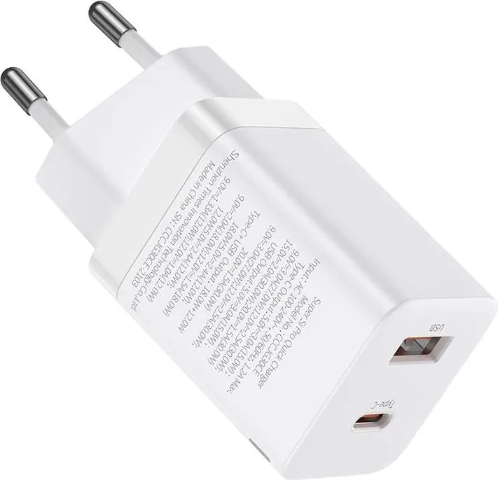 Karikues rrjeti Baseus CCSUPP-E02, Super Si Pro, 30W, USB + USB-C, i bardhë - 4