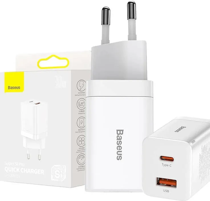 Karikues rrjeti Baseus CCSUPP-E02, Super Si Pro, 30W, USB + USB-C, i bardhë - 5