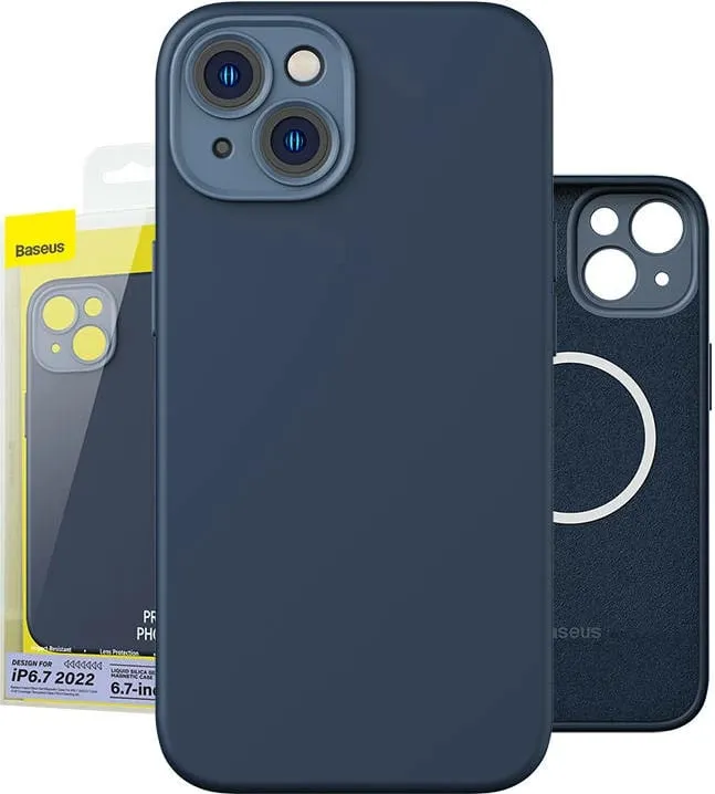 Mbështjellës magnetik Baseus Liquid Silica me xham të temperuar për iPhone 14 Plus, kaltër - 1