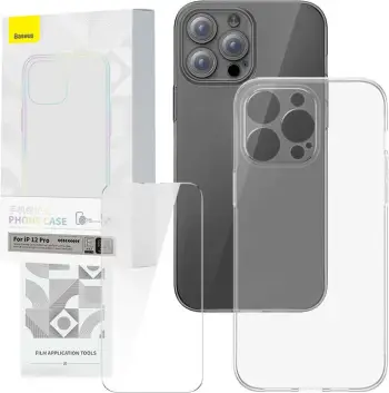 Mbështjellës transparent me xham të temperuar Baseus Corning për iPhone 12 Pro, Set