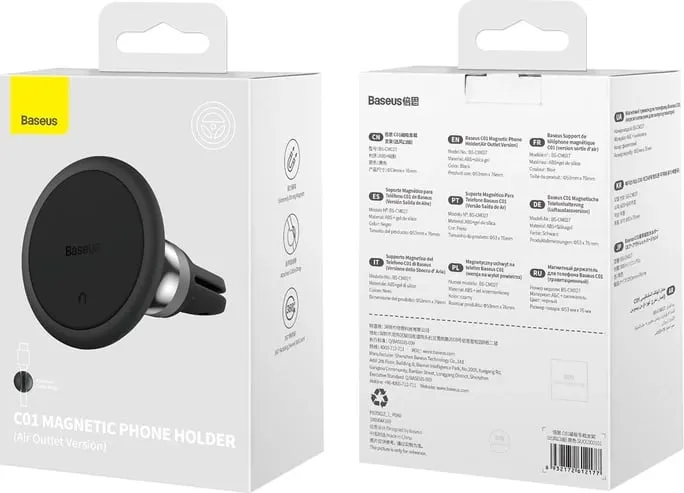 Mbajtëse magnetike për veturë Baseus C01 Overseas Edition, për grilë ventilimi, rrotullim 360°, e zezë - 3