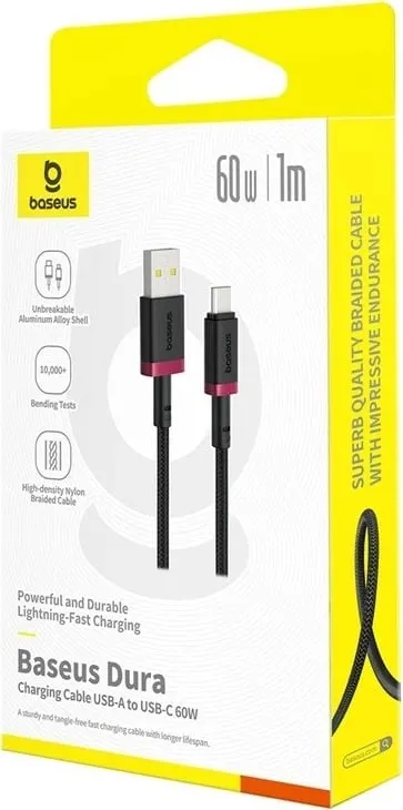 Kabllo Baseus Dura USB Type A në Type C, 60 W, 1 m, E kuqe - 6