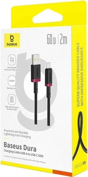 Kabllo Baseus Dura USB Type A në Type C, 60 W, 2 m, E zezë - 7