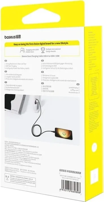 Kabllo Baseus Dura USB Type A në Type C, 60 W, 2 m, E zezë - 8