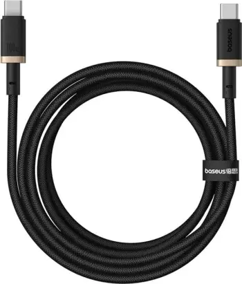 Kabëll Baseus Dura Type C në Type C, 100 W, 2 m, i zi, i artë