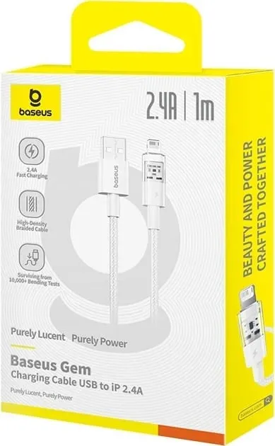 Kabllo USB në IP Baseus Gem, 1 m, 2.4A, Bardhë - 6