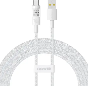 Kabllo USB Baseus Gem, USB A në USB C, 2 m, 100 W, Bardhë