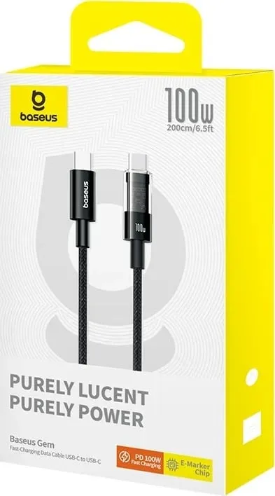 Kabllo Baseus Gem USB A në USB C, 2 m, 100 W, E zezë - 6