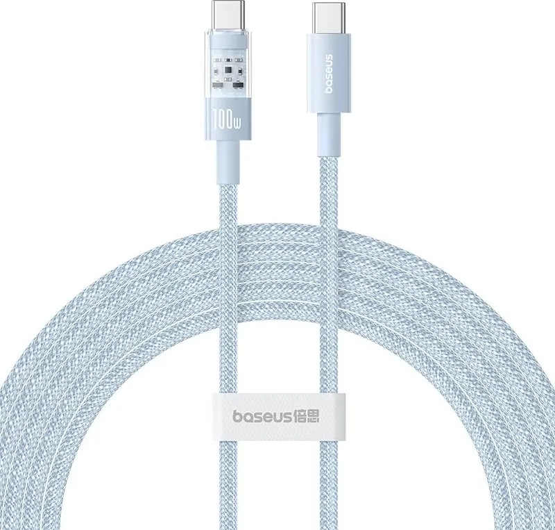 Kabllo Baseus Gem USB-C në USB-C, 2 m, 100 W, Kaltër - 1