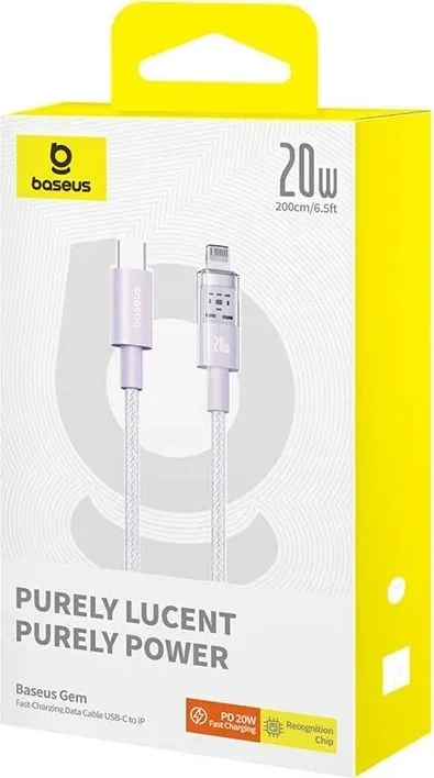 Kabllo Baseus Gem USB-C në iP, 2 m, 20 W, Vjollcë - 5