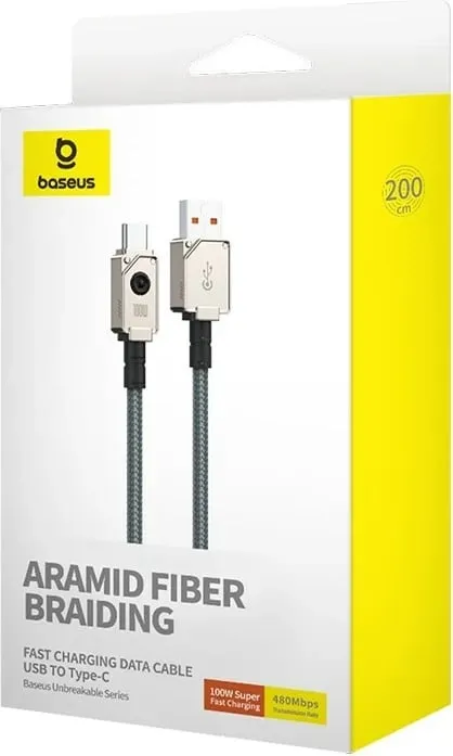 Kabllo USB Baseus Unbreakable, 2 m, 100 W, Bardhë - 6