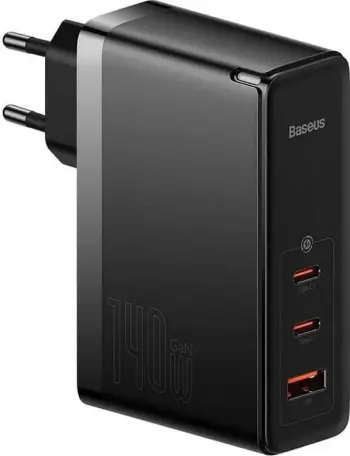 Karikues Baseus GaN5 Pro 2xUSB-C, USB-A 140W, kabllo USB-C, zi