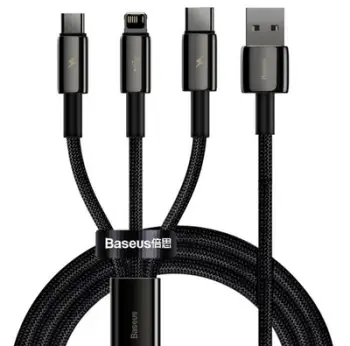 Kabllo karikuese Baseus Tungsten Gold 3in1, 3x1, 3.5A, 1.5m, e zezë