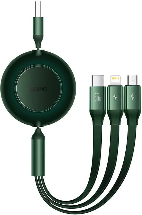 Kabllo karikimi Baseus Bright Mirror 2, 3 në 1, USB A në USB C microUSB Lightning, 1.1m, jeshile - 2