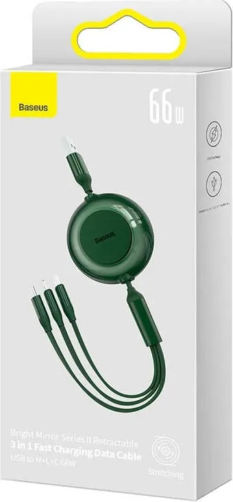 Kabllo karikimi Baseus Bright Mirror 2, 3 në 1, USB A në USB C microUSB Lightning, 1.1m, jeshile - 5
