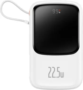 Powerbank Baseus Qpow 10000mAh me kabllo USB Type-C të integruar, 22.5W, Bardhë