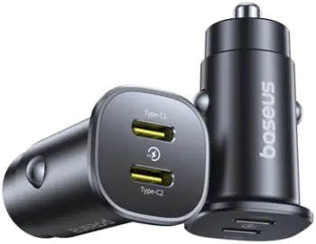 Karikues veture Baseus 30W, dy porta USB Type C, karikim i shpejtë, i zi