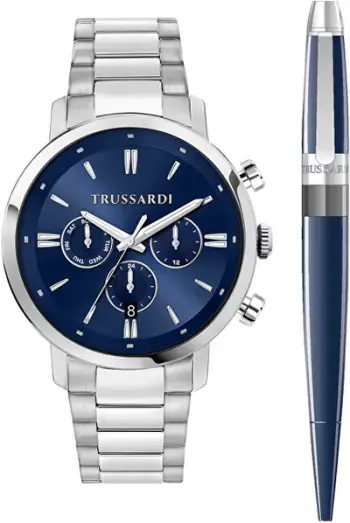 Set orë dhe kimik Trussardi T-Couple R2453147018, të argjendta/kaltra