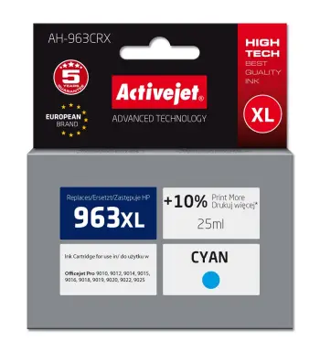 Ngjyrë për printer Activejet AH-963CRX (zëvendësim për HP 963XL), 25 ml, e kaltër
