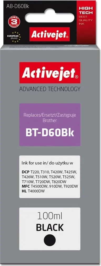 Ngjyrë Activejet AB-D60Bk, zëvendësuese për Brother BT-D60Bk, 100ml, e zezë - 1